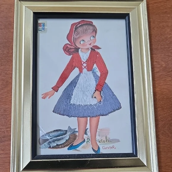 Castaner Vintage Style Art Print with Red and Blue Accents - Picture 5 of 7